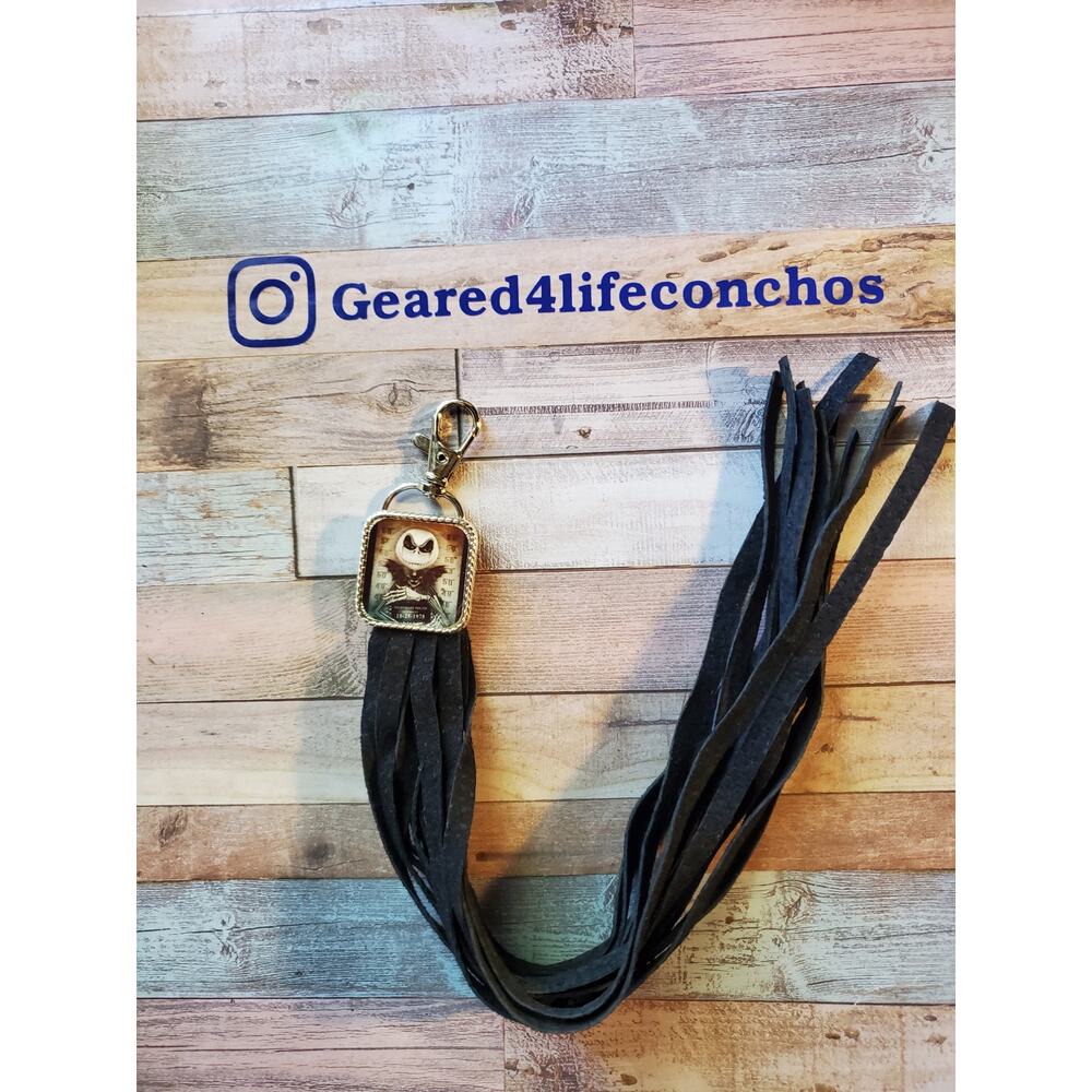 Handmade Halloween horror Leather Fringe Western bag charm, Long fringe keychain